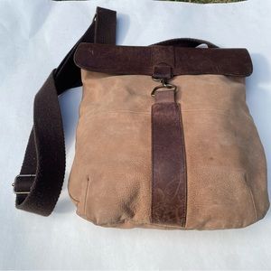 Suede leather crossbody distressed worn purse tan brown messenger bag